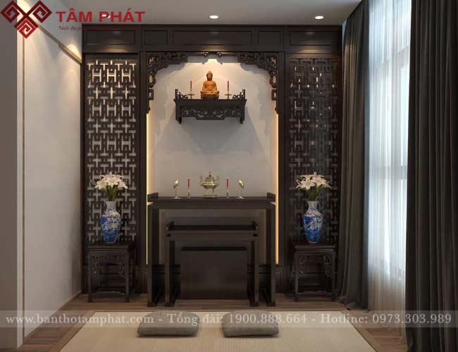 Bàn thờ Phật kết hợp bàn thờ gia tiên Tâm Phát