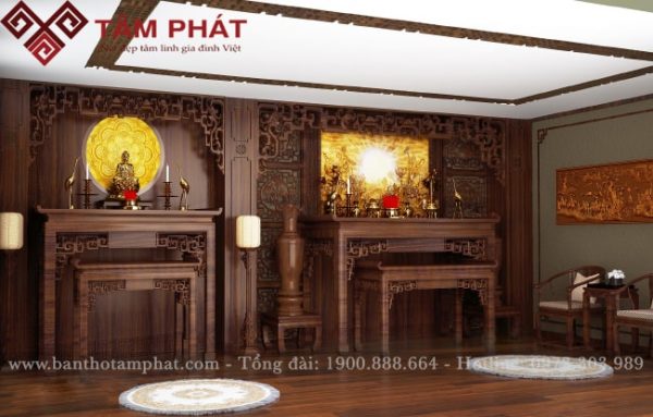 Phòng thờ gia tiền kết hợp bàn thờ Phật