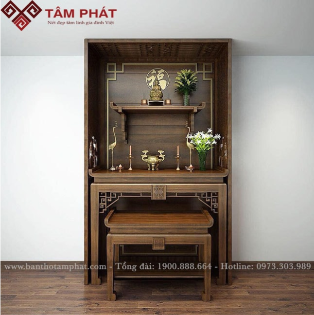 Đặt hàng online mẫu bàn thờ Gia tiên kết hợp bàn thờ Phật treo tường mẫu BT085